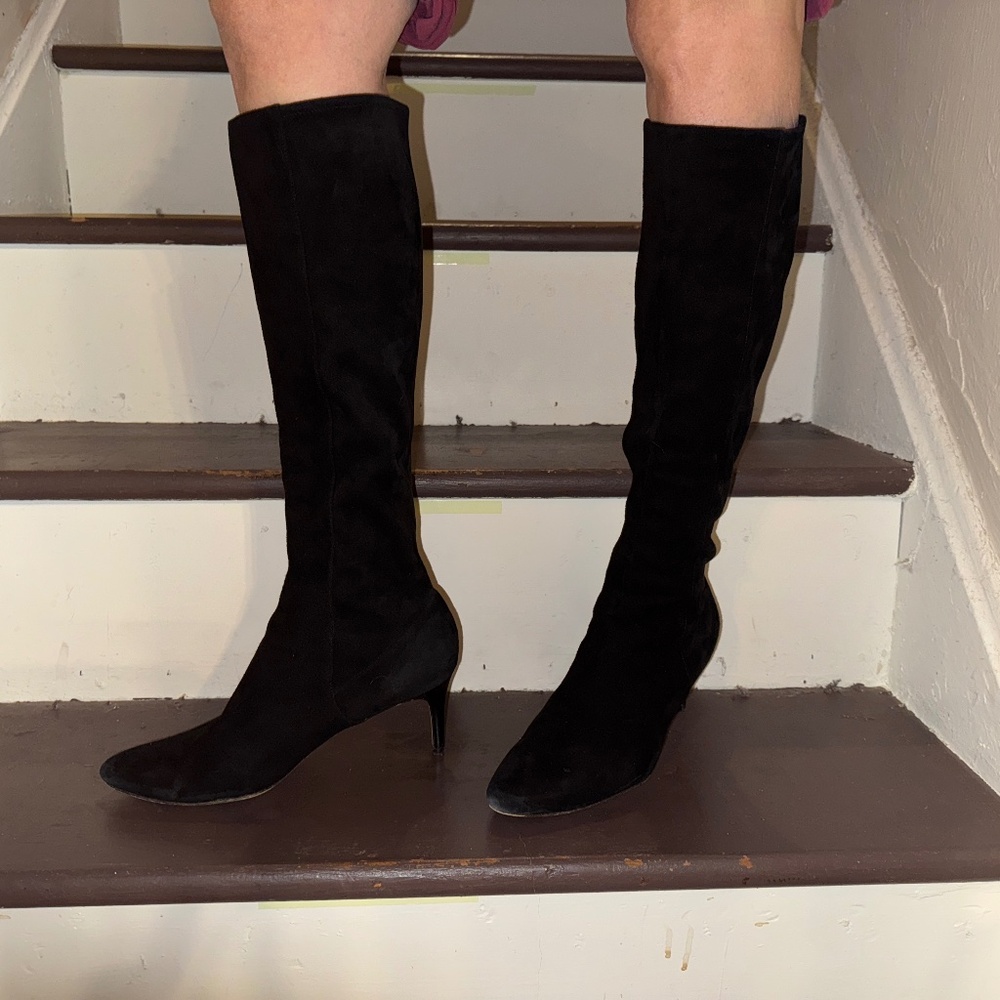 Cole Haan pull in black boots stretch fabric suede